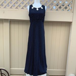 Vintage Karen Kane Navy-Beige Polka Dot Maxi-Size8